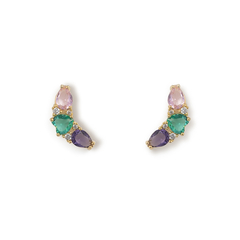 Brinco ear cuff zirconia colorida coração central gota lateral