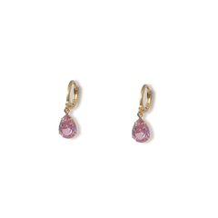 Brinco argolinha pingente gota zirconia rosa