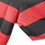 Detalhe da camisa retrô do Flamengo de 2009, com listras vermelhas e pretas.