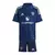 Kit infantil do Manchester United II 24/25 da Adidas, na cor azul, composto por camisa e shorts.