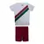 Kit infantil do Fluminense II 24/25, composto por camiseta branca com detalhes em verde e vermelho e shorts vermelhos.