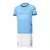 Kit infantil do Manchester City, modelo 24/25, nas cores azul e branco, com camiseta e short.