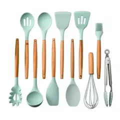 Kit 12 conjunto de utensílios Silicone Cozinha Colher escumadeira concha escuma