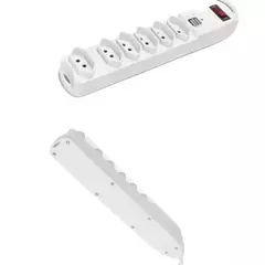 Régua Filtro de linha com botão desliga e liga, 6 tomadas tripolar 2 USB carre