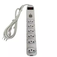 Régua Filtro de linha com botão desliga e liga, 6 tomadas tripolar 2 USB carre - comprar online