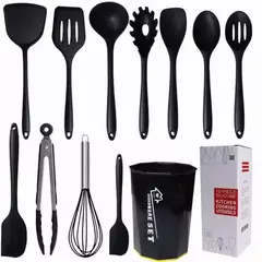 Kit 12 conjunto de utensílios Silicone Cozinha Colher escumadeira concha escuma - Estrela Alfa