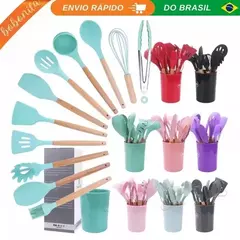 Imagem do Kit 12 conjunto de utensílios Silicone Cozinha Colher escumadeira concha escuma