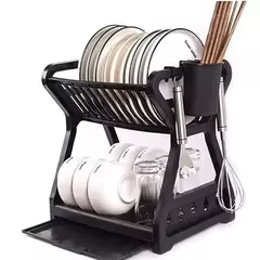 Escorredor de louça dupla suporte pratos talheres bancada cozinha organizador p - comprar online