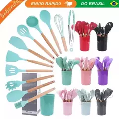Kit 12 conjunto de utensílios Silicone Cozinha Colher escumadeira concha escuma - Estrela Alfa