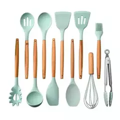 Kit 12 conjunto de utensílios Silicone Cozinha Colher escumadeira concha escuma