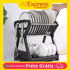 Escorredor de louça dupla suporte pratos talheres bancada cozinha organizador p - Estrela Alfa