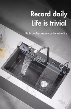 Pia de cozinha em cascata de aço inoxidável 304, grande slot único - Estrela Alfa