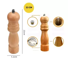 Kit 2 Moedores Pimenta Sal Temperos de Madeira Manual 22cm - Estrela Alfa