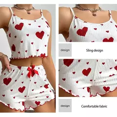 Conjunto de pijamas femininos pijamas 2 peças regata curta e shorts sml branco - loja online