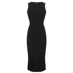 Cibbar básico malha vestido longo moda coreana gola quadrada sem mangas na internet