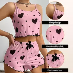 Imagem do Conjunto de pijamas femininos pijamas 2 peças regata curta e shorts sml branco