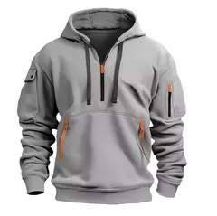 Novo moletom com capuz masculino com zíper multi bolso - comprar online