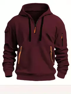 Novo moletom com capuz masculino com zíper multi bolso