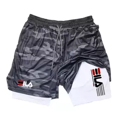 Calções de malha esportiva masculina verão ginásio fitness2 em 1 dupla camada na internet