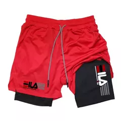 Calções de malha esportiva masculina verão ginásio fitness2 em 1 dupla camada - loja online