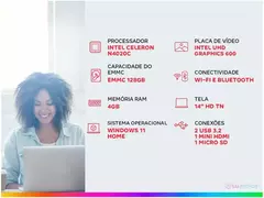 Imagem do Notebook Multi Ultra UB251 4GB RAM 128GB eMMC 14&quot; HD Windows 11 UB251 + Mou