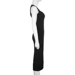Cibbar básico malha vestido longo moda coreana gola quadrada sem mangas - Estrela Alfa