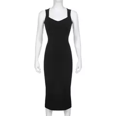 Cibbar básico malha vestido longo moda coreana gola quadrada sem mangas