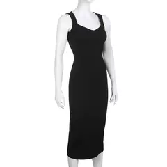 Cibbar básico malha vestido longo moda coreana gola quadrada sem mangas - loja online