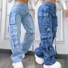 Calças jeans moda cor sólida - Estrela Alfa