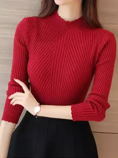 Imagem do Camisola de manga longa de malha pullovers listra feminina
