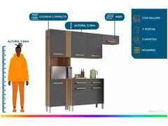 Cozinha Compacta Aramóveis Juma com Balcão 7 Portas 2 Gavetas