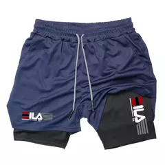 Calções de malha esportiva masculina verão ginásio fitness2 em 1 dupla camada na internet