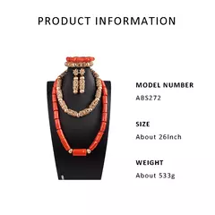 Imagem do Elegant Women Coral Gold Bridal Jewelry Set 26 inches Real Coral Beads Necklace Set for African Traditional Wedding