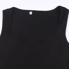 Cibbar básico malha vestido longo moda coreana gola quadrada sem mangas - loja online