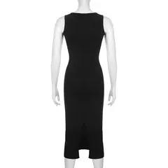 Cibbar básico malha vestido longo moda coreana gola quadrada sem mangas - comprar online