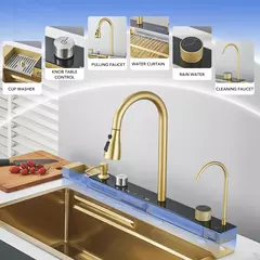 Conjunto de pia de cozinha integrada com display digital inteligente dourado na internet