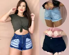 Short Jeans Feminino Cintura Alta Destroyed Hot Pants Oferta - comprar online