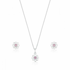 Conjunto de Flor com Pedra no meio - Bellas Pratas