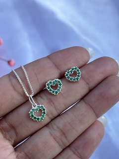 Colar Coração cravejado verde