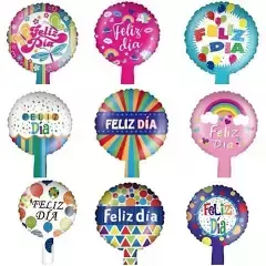 DOCENA GLOBOS 23 CM FELIZ DÍA CON VARILLAS - comprar online