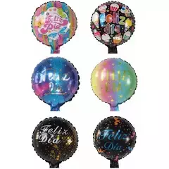 DOCENA GLOBOS 23 CM FELIZ DÍA CON VARILLAS