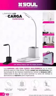 Lámpara Escritorio Velador Led C/ Base De Carga Inalámbrica - comprar online