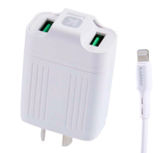 CARGADOR 220V KARSEN CAR-3150 3.1A IPHONE + 2 USB