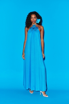 Vestido Longo Frente Única com Aplicação - Lança Perfume