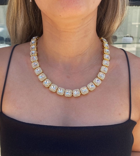 Cadena cuadrados Ice Dorada AD