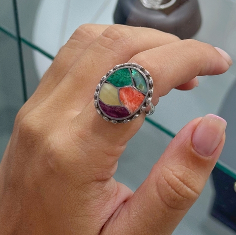 AN00055 Anillo sello de piedras peruanas