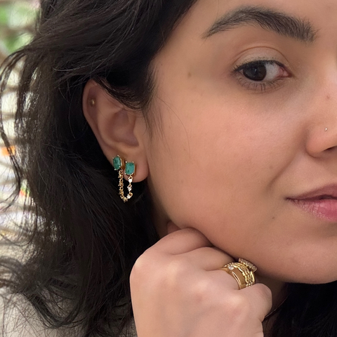 BRINCO EAR LINE ESMERALDA COLOMBIANA GOLD - comprar online