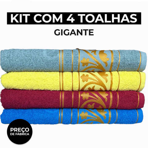 Jogo Kit 4 Toalha De Banho Grande Grossa Macia 100% Algodão 75x150 Gigante Alta Absorção