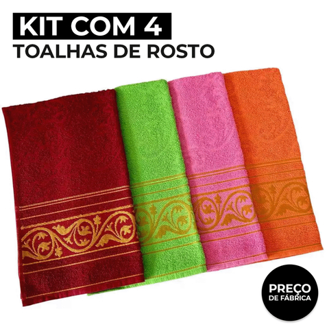 Kit 4 Toalha De Rosto Luxo 80x50 Grande 100% Algodão
