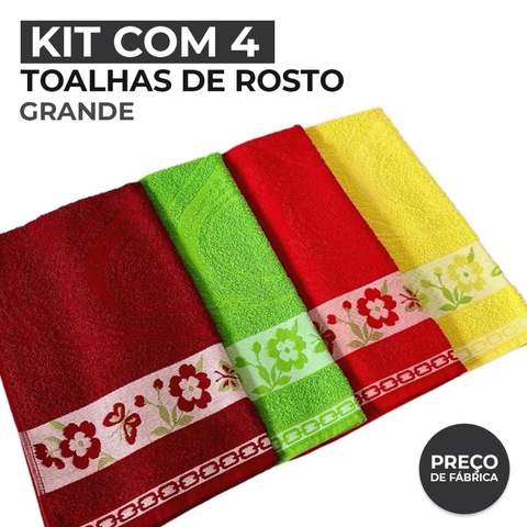 Kit 4 Toalha De Rosto Grande 50x80 100% Algodão Sortida